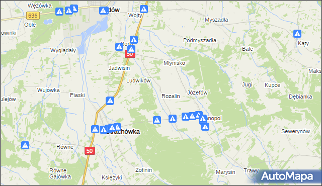 mapa Rozalin gmina Strachówka, Rozalin gmina Strachówka na mapie Targeo