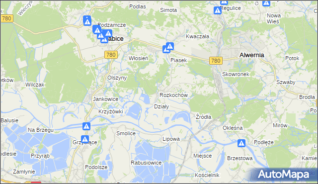 mapa Rozkochów gmina Babice, Rozkochów gmina Babice na mapie Targeo