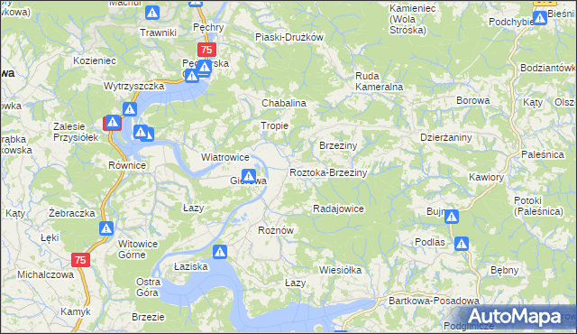 mapa Roztoka-Brzeziny, Roztoka-Brzeziny na mapie Targeo