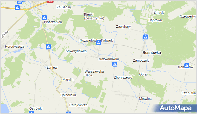 mapa Rozwadówka gmina Sosnówka, Rozwadówka gmina Sosnówka na mapie Targeo