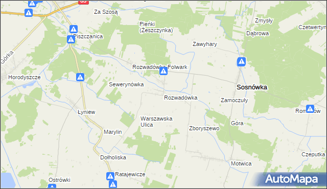 mapa Rozwadówka gmina Sosnówka, Rozwadówka gmina Sosnówka na mapie Targeo