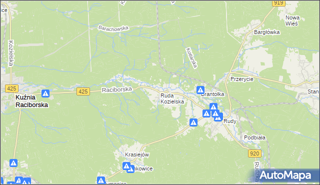 mapa Ruda Kozielska, Ruda Kozielska na mapie Targeo