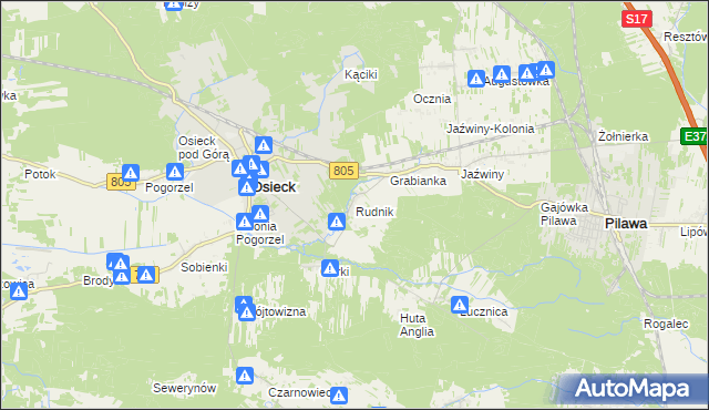 mapa Rudnik gmina Osieck, Rudnik gmina Osieck na mapie Targeo