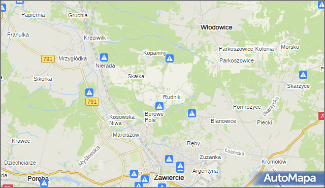 mapa Rudniki gmina Włodowice, Rudniki gmina Włodowice na mapie Targeo