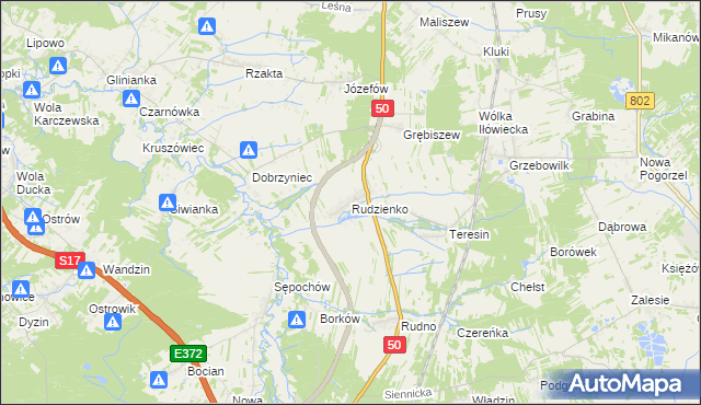 mapa Rudzienko gmina Kołbiel, Rudzienko gmina Kołbiel na mapie Targeo