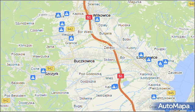 mapa Rybarzowice, Rybarzowice na mapie Targeo