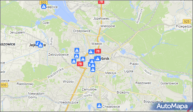 mapa Rybnika, Rybnik na mapie Targeo