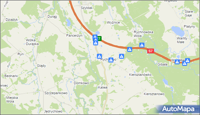 mapa Rychnowo gmina Grunwald, Rychnowo gmina Grunwald na mapie Targeo