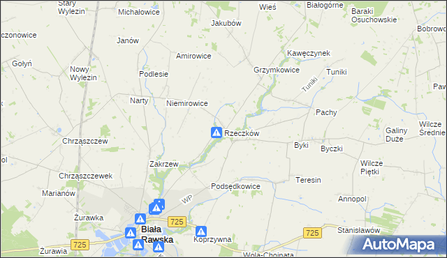 mapa Rzeczków gmina Biała Rawska, Rzeczków gmina Biała Rawska na mapie Targeo