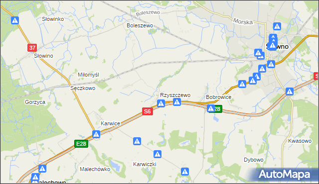 mapa Rzyszczewo gmina Sławno, Rzyszczewo gmina Sławno na mapie Targeo