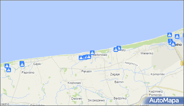 mapa Sarbinowo gmina Mielno, Sarbinowo gmina Mielno na mapie Targeo
