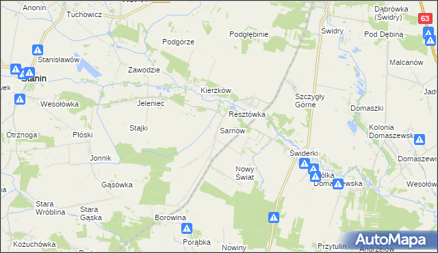 mapa Sarnów gmina Stanin, Sarnów gmina Stanin na mapie Targeo