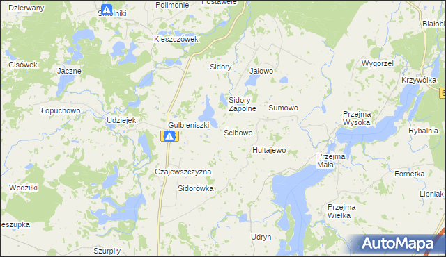 mapa Ścibowo gmina Jeleniewo, Ścibowo gmina Jeleniewo na mapie Targeo