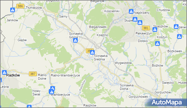 mapa Ścinawka Średnia, Ścinawka Średnia na mapie Targeo
