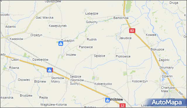 mapa Sędzice gmina Wróblew, Sędzice gmina Wróblew na mapie Targeo