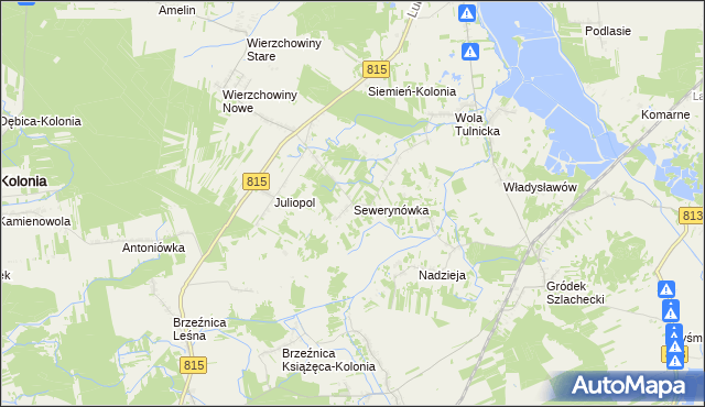 mapa Sewerynówka gmina Siemień, Sewerynówka gmina Siemień na mapie Targeo