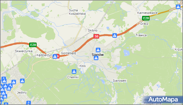 mapa Sianów, Sianów na mapie Targeo