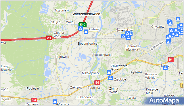 mapa Sieciechowice gmina Wierzchosławice, Sieciechowice gmina Wierzchosławice na mapie Targeo