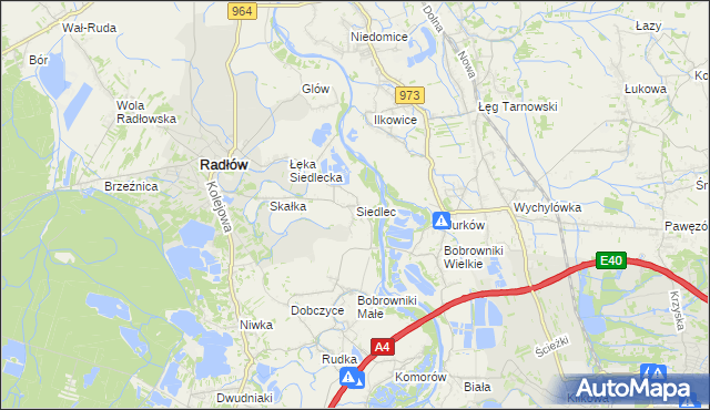 mapa Siedlec gmina Radłów, Siedlec gmina Radłów na mapie Targeo