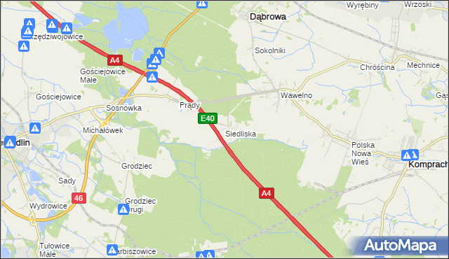 mapa Siedliska gmina Dąbrowa, Siedliska gmina Dąbrowa na mapie Targeo