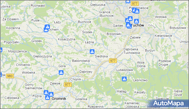 mapa Siedliska gmina Tuchów, Siedliska gmina Tuchów na mapie Targeo