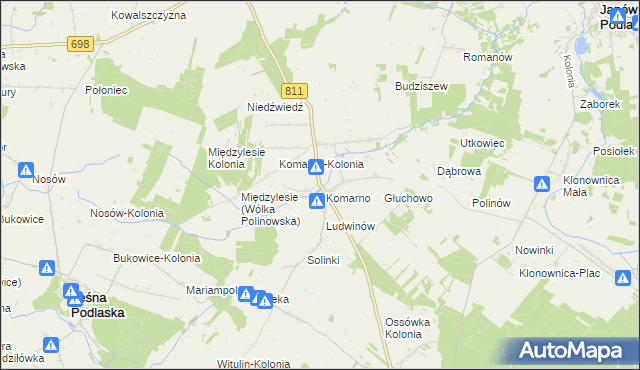 mapa Siekierka gmina Konstantynów, Siekierka gmina Konstantynów na mapie Targeo