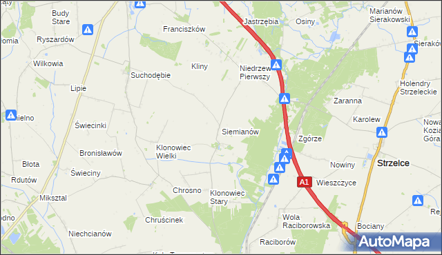 mapa Siemianów gmina Strzelce, Siemianów gmina Strzelce na mapie Targeo