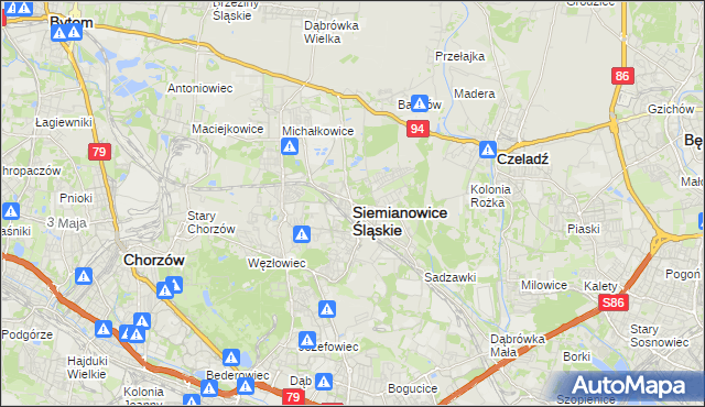 mapa Siemianowice Śląskie, Siemianowice Śląskie na mapie Targeo