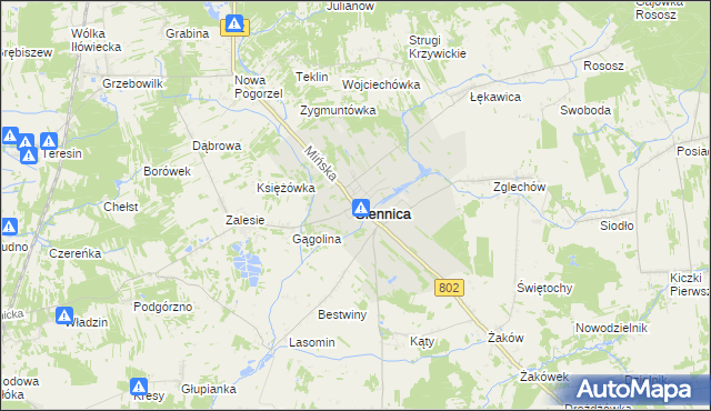 mapa Siennica powiat miński, Siennica powiat miński na mapie Targeo