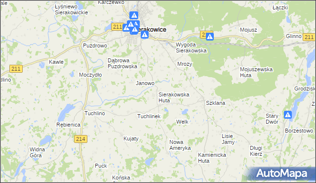 mapa Sierakowska Huta, Sierakowska Huta na mapie Targeo