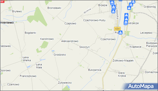 mapa Sikorzyn gmina Gostyń, Sikorzyn gmina Gostyń na mapie Targeo