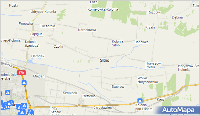 mapa Sitno powiat zamojski, Sitno powiat zamojski na mapie Targeo
