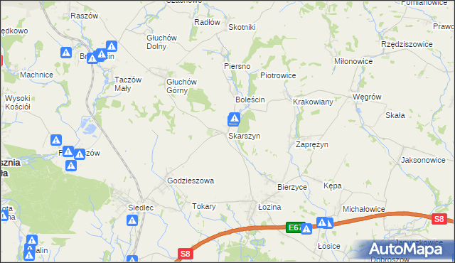 mapa Skarszyn gmina Trzebnica, Skarszyn gmina Trzebnica na mapie Targeo