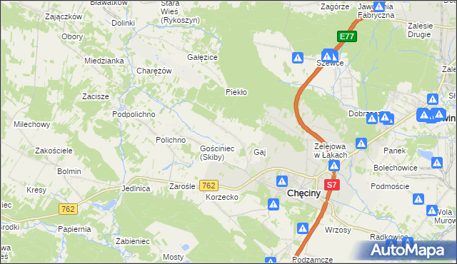 mapa Skiby gmina Chęciny, Skiby gmina Chęciny na mapie Targeo