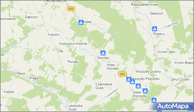 mapa Skórzec gmina Ciechanowiec, Skórzec gmina Ciechanowiec na mapie Targeo