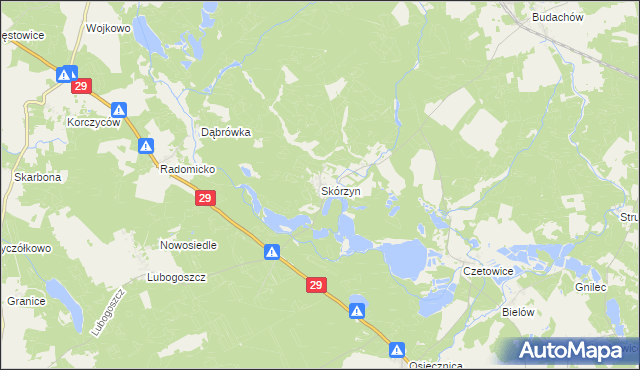 mapa Skórzyn gmina Maszewo, Skórzyn gmina Maszewo na mapie Targeo