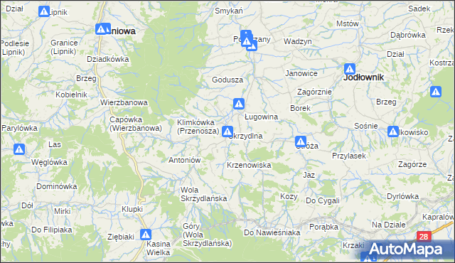 mapa Skrzydlna, Skrzydlna na mapie Targeo