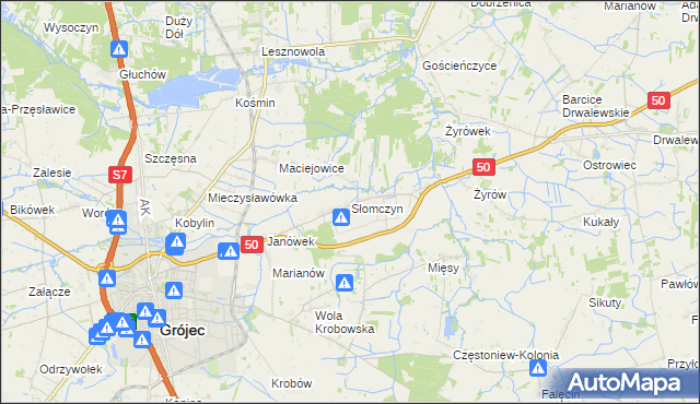 mapa Słomczyn gmina Grójec, Słomczyn gmina Grójec na mapie Targeo