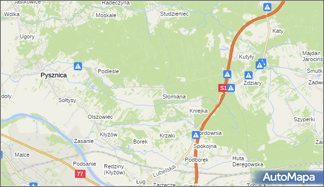 mapa Słomiana gmina Pysznica, Słomiana gmina Pysznica na mapie Targeo