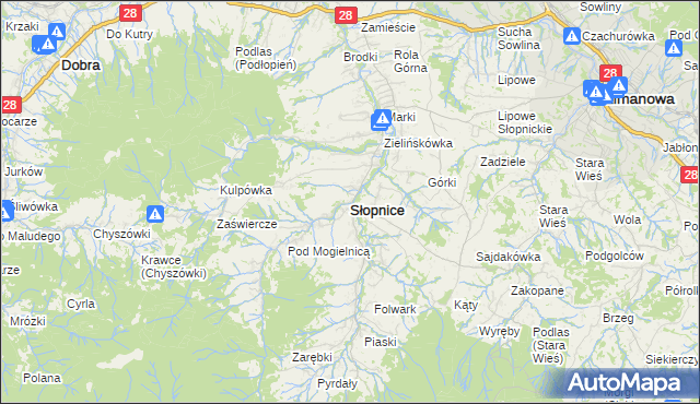 mapa Słopnice, Słopnice na mapie Targeo