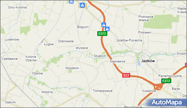mapa Sługocin gmina Jastków, Sługocin gmina Jastków na mapie Targeo