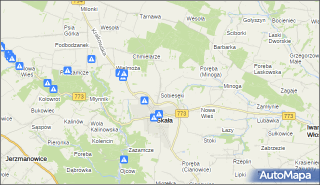 mapa Sobiesęki gmina Skała, Sobiesęki gmina Skała na mapie Targeo