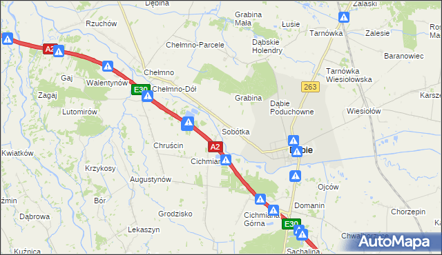 mapa Sobótka gmina Dąbie, Sobótka gmina Dąbie na mapie Targeo