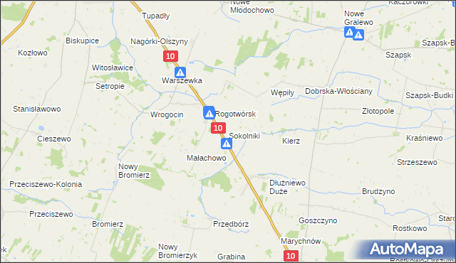 mapa Sokolniki gmina Drobin, Sokolniki gmina Drobin na mapie Targeo