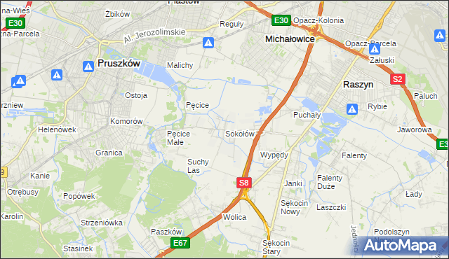 mapa Sokołów gmina Michałowice, Sokołów gmina Michałowice na mapie Targeo