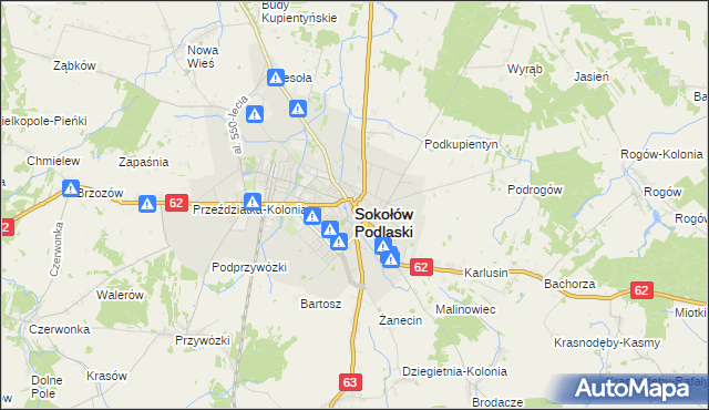 mapa Sokołów Podlaski, Sokołów Podlaski na mapie Targeo