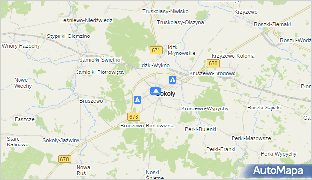 mapa Sokoły powiat wysokomazowiecki, Sokoły powiat wysokomazowiecki na mapie Targeo