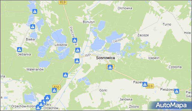 mapa Sosnowica powiat parczewski, Sosnowica powiat parczewski na mapie Targeo