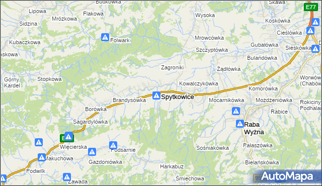 mapa Spytkowice powiat nowotarski, Spytkowice powiat nowotarski na mapie Targeo