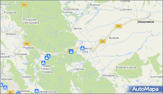 mapa Srebrna Góra gmina Stoszowice, Srebrna Góra gmina Stoszowice na mapie Targeo